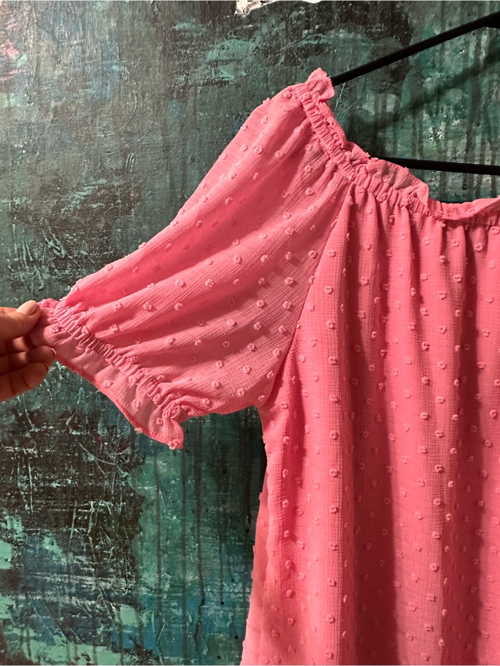 CeCe Pink Swiss Dot Peasant Blouse - Picture 3 of 5